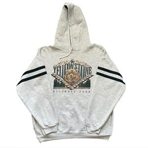 VINTAGE 90s Men’s Granola Yellowstone Print Graphic Hoodie Sweatshirt Sz XL